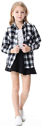 Image of SANGTREE Women and Girls Long Sleeve Flannel Casual Button Down Plaid Shirt
