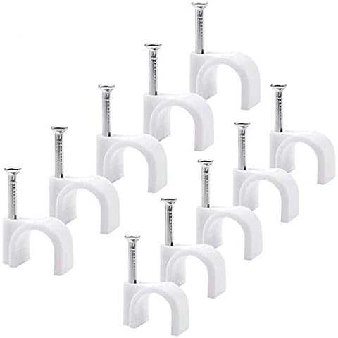 Wire Clips, 120pcs 8mm White Wire Wall Clips,100pcs 10mm Plastic Cable Clips Round Wire Pins with Steel Nail for Walls,Office,Home Kitchen Fixing Cover