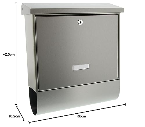 Burg Wächter Edelstahl-Briefkasten mit Zeitungsfach und Namensschild, aufklappbares Regendach, A4 Einwurf-Format, EU Norm EN 13724, Bavaria B 1000, Silber