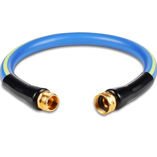 SheeChung Short Garden Hose 1FTx5/8 Leader Hose for Hose Reel Faucet Short Water Hose Heavy Duty Flexible RV Rubber Hose with Male to Female Fittings Hose Extension 3/4Brass Fittings