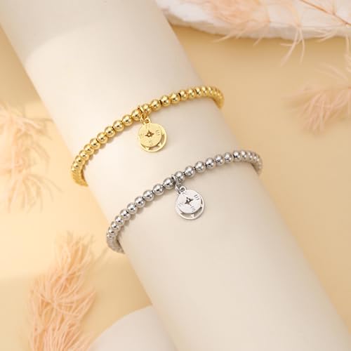 Image of JSJOY Graduation Bracelets Silver Dainty Gold Beaded Compass Bracelets College Graduation Gifts for Her Inspirational Gifts for Women Jewelry