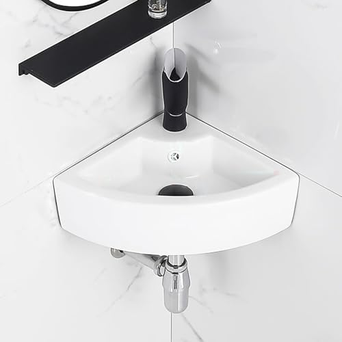 Triangular Corner Bathroom Sink, Wall Mounted Ceramic Vanity with Overflow, Space-Saving Design for Compact Bathrooms,Gold12.6In/32Cm,Gold12.6In/32Cm