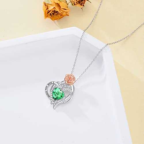 Toupop Heart Necklaces For Women Sterling Silver Rose Heart Pendant Necklace With May Birthstone Emerald Birthday Christmas Jewelry Gifts For Women Girls Mom Friends #TOP6