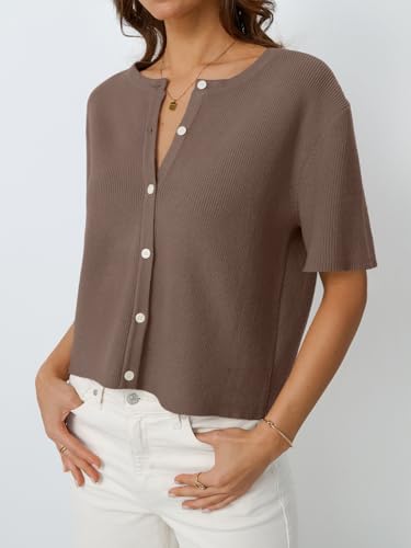 Image of LILLUSORY Short Sleeve Cardigan Sweaters for Women | Cropped Button Up, Summer 2026 Outfits, Y2K Fashion, Lightweight Knit, Versatile layering for work, casual & going out