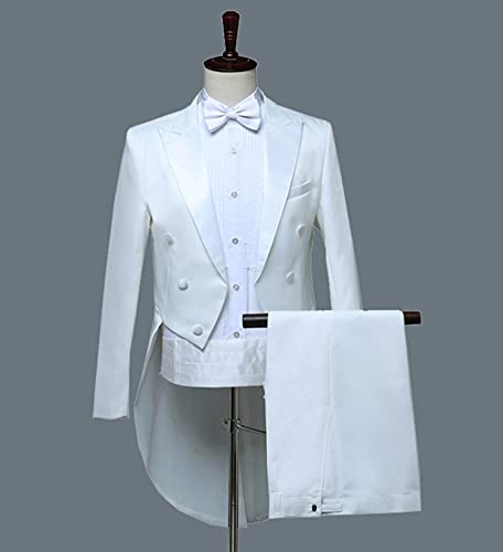Blazer de Costume pour Hommes Slim Fit Tuxedo Tux Costumes Costume De Fête De Mariage Veste + Pantalon + Cravate + Joint De Taille (sans Gilet) (Blanche,XL), Blanc - Image 4