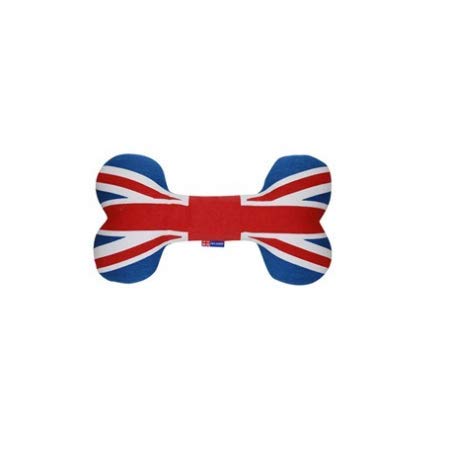 PetLondon British London Union Jack Dog Bone 7.5", Canvas Plush Dog And Puppy Toy, English Bone With Squeaker, Cute Fun Royal Interactive Toy