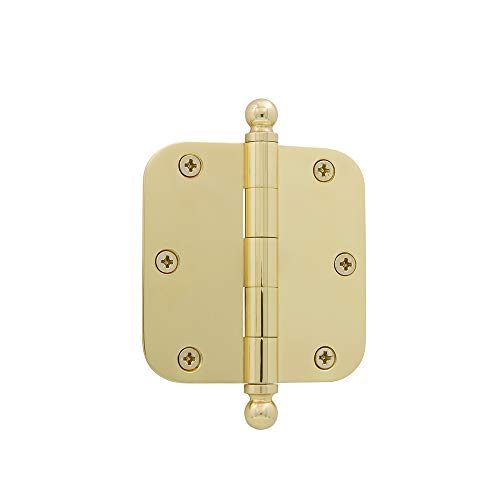 Nostalgic Warehouse 728354 3.5" Ball Tip Residential 5/8" Radius Corners Door Hinge, Polished Brass #TOP10