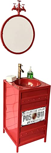 Lavabo sur pied pour salle de bain sur pied Art Hotel Home Lavabo sur pied pour salle de bain; Lavabo sur pied brillant pour salle de bain sur pied complet Meuble sous va(A:red-With mirror)