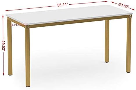Teraves Dining Table,Kitchen Table Multifuntional Desk for Living Room, Dining Room,Home Office (55.11“, White+Golden Frame)