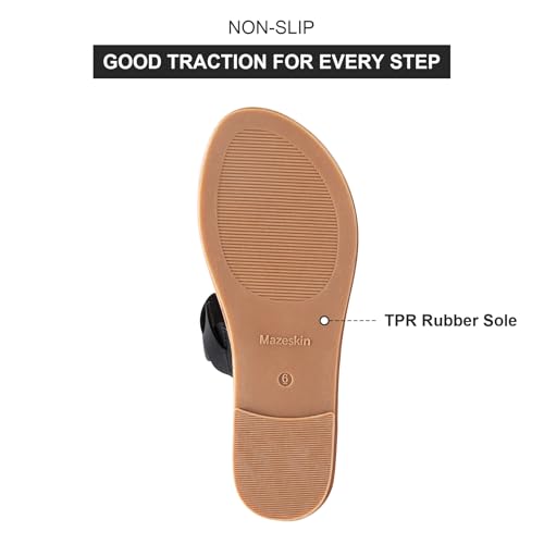 Image of mazeskin Women's Memory Foam Two Braid Band Comfortable Summer Straps Flat Slide Sandals