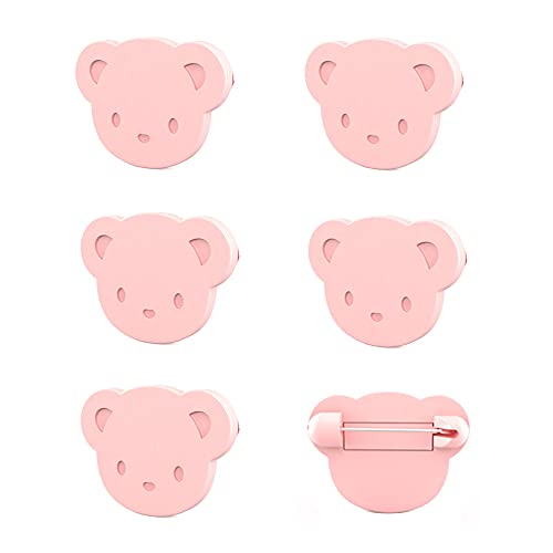 Pasadores de seguridad para bebés, 6 paquetes de pasadores de seguridad para niños con carcasa de plástico, clips de seguridad multifunción para fijar ropa de bebé, manteles y pañales (oso rosa) Cover