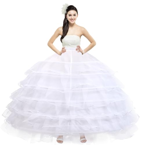 Crinoline Underskirt for Women 6 Hoop Petticoat Floor Length Ball Gown Hoop Skirt for Quinceanera Wedding Party Prom Dress White