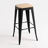 Profundo: 43 cm Regalos Miguel - Taburetes Altos - Taburete Torix Madera Natural - Negro - Envío Desde España