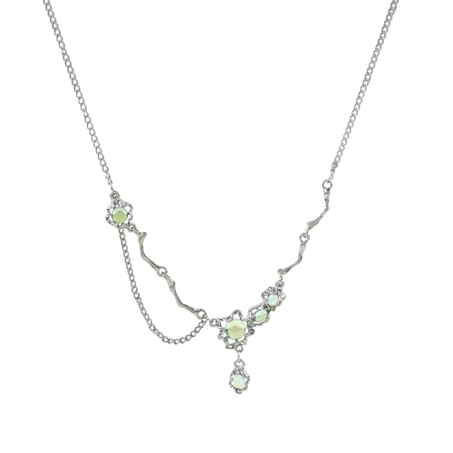 Buyongwant Y2k Irregular Necklace Star Pendant Moonlight Stone Fashion Collar Chain Design Spicy Silver Jewelry for Women Green Moonstone