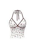 RoseSeek Women's Cherry Print Halter Cami Tops Backless Slim Fit Summer Going Out Y2K Crop Tank Top White Large