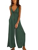 IQSQSQ Women's Casual Loose Jumpsuits One Piece Sleeveless Wide Leg Long Pant Rompers with Pockets(Green-XS)