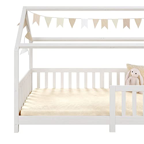 Cama Montessoriana Madeira Maciça Casa com Estrado Nina (Branco)