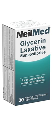 NeilMed Glycerin Laxative Suppositories, Gentle Relief from Constipation, Fast Acting, indivdually Wrapped, 30 ct