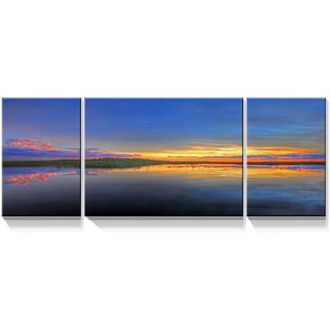 Denozer - 3 Panel Canvas Wall Art Prints Ocean scenery natural scenery decoration painting Stretched on Wooden Framed for Living Room bedroom Home Decoration (72" W x 24" H) Cover