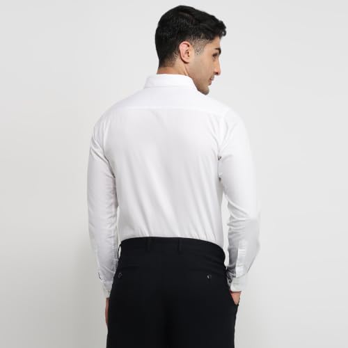 Image of Raymond Men Slim Fit Solid Pattern Pure Cotton Semi Cutaway Collar Full Sleeve Formal Shirt