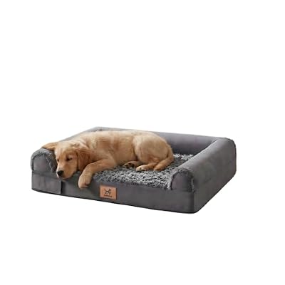 PAWPUBBY Orthopedic Dog Bed for Medium Dogs, Egg-Crate Foam with Bolster, L