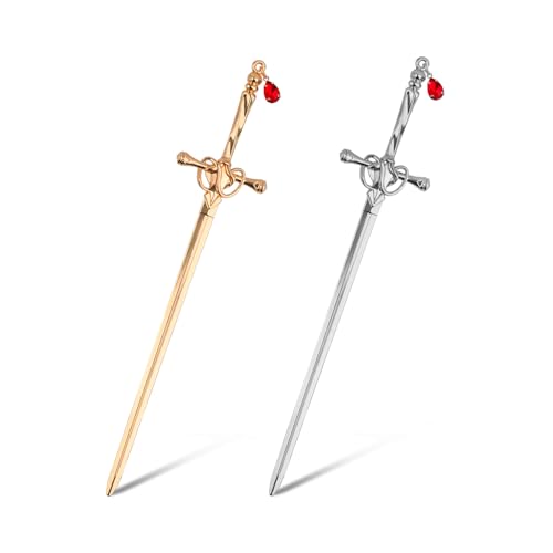 2pcs Katana Sword Bookmark Vintage Fantasy Cool Metal Sword Charm with Pendant Unique Reading Page Marker Gift Present Accessories Supplies for Men Book Lovers Teacher Student (Silver Gold)