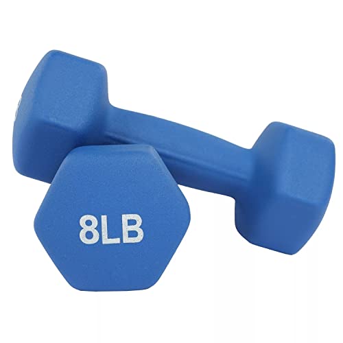 32-Lb. Dumbbell Set With Rack| Neoprene Coated For Durability, Safety, And A Non Slip Grip | 3 Pairs Of 3-Lb, 5-Lb, 8-Lb Color Coding Quick Identification Steel Stand In Triangular Shape, Blue #TOP5