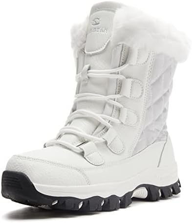 HOBIBEAR Women's Snow Boots Anti-Slip Waterproof Outdoor Shoes Winter Snow Boots Warm Fur Lined Comfortable Shoes for Women（White Size 8 Women