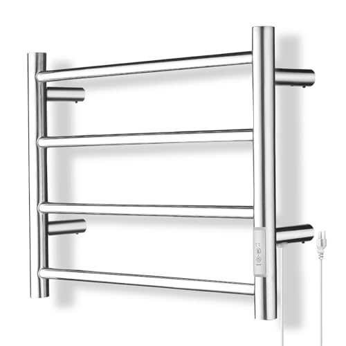 R FLORY Towel Warmer Rack for Bathroom Wall Mounted Heated Towel Warmers Dryer Plug-in/Hardwired Stainless Steel Electric Towel Warmer, 4-bar Polished