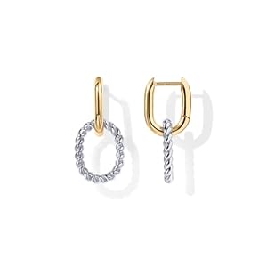 PAVOI 14K Gold Convertible Link Huggie Earrings for Women | Paperclip Link Statement Earrings | Cubic Zirconia Two-Toned Rope Drop Dangle Earrings