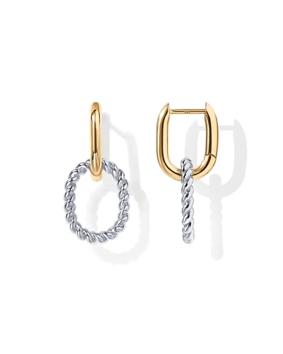 PAVOI-14K-Gold-Convertible-Link-Huggie-Earrings-for-Women-Paperclip-Link-Statement-Earrings-Cubic-Zirconia-Two-Toned-Rope-Drop-Dangle-Earrings