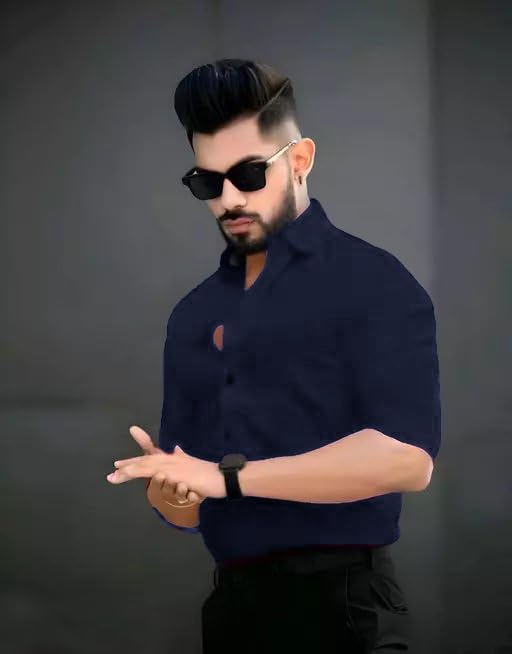 Image of Pinkmint Men's Solid Shirt | Soft Cotton Blend | Casual Shirt | Plain | Full Sleeve - Regular Fit (Available in Plus Size and Pack of 2)