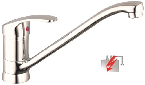 SCHÜTTE CELLINO 35490 Robinet de cuisine basse pression pivotant à 360° avec fonction anti-retardateur, mitigeur monocommande, chromé