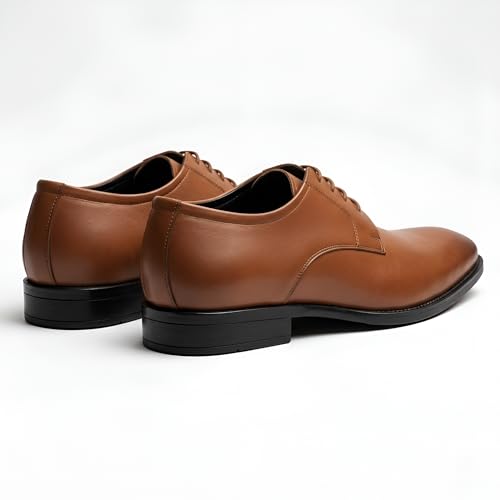 Image of Men's Genuine Leather Formal Lace-Up Shoes | Classic Plain Toe Derby Shoes | Formal Office, Business