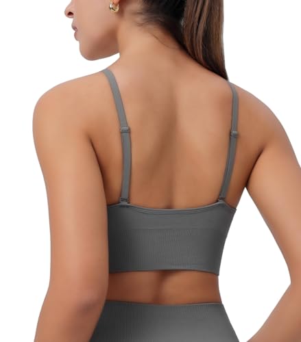 Image of Deep V-Neck Adjustable Women's Sports Bra | Wireless Longline Strappy Criss Cross Padded Spaghetti Straps Light Impact Workout Yoga Crop Top