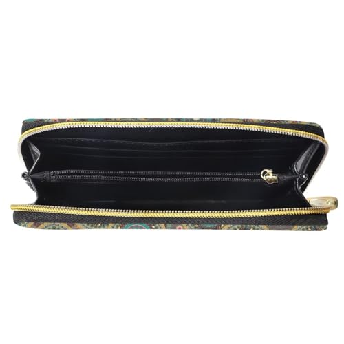 Poceacles Boho Mandala Dog Paw Print Leather Wallet Change Purse for Women Men, Zip Closure Money Key Phone Organizers Case4