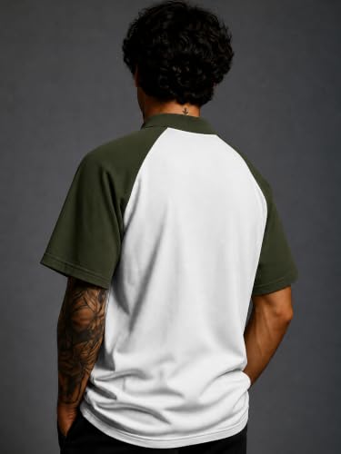 Image of Jump Cuts Mens Printed Polo Neck Full Sleeve Black and Beige Cotton Blend T-Shirt