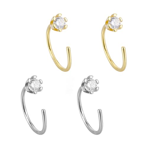 Minimalist CZ Half Hoop Earrings for Women Silver Gold Plated Tiny Clear Cubic Zirconia Open Small Huggie Hoops Earring for Cartilage Piercing Upper Ear Fashion Christmas Holiday Jewelry