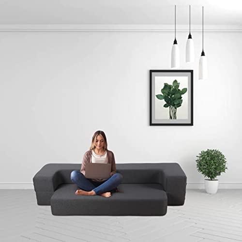 image for HonTop 10 Inch Folding Sofa Couch Bed with 2 Pillows Modern Futon Sofa