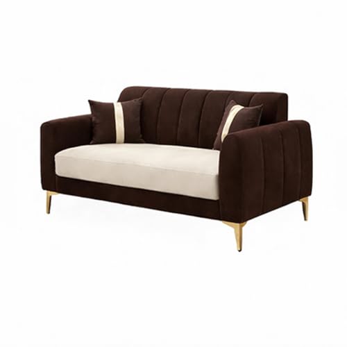 Image of Hermione Luxe Velvet-Suede Fabric 3 Seater + 2 Seater Sofa Set | Golden Legs | Comfortable & Spacious Seating | Modern Sofa Set for Living Room - Dark Brown & Cream