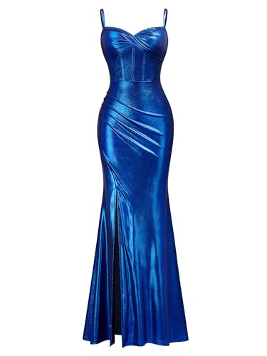 Image of Miusol Women's Elegant Sequin Lace Spaghetti Straps Formal Satin Maxi Dress