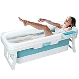 Portable Bathtub for Adult - Large 56'in Foldable Collapsible tub - Ergonomically Designed for the Ultimate Relaxing Soaking Bath. Ideal for Small Spaces - Quick,Folding Bathtub (Blue 59 inch)