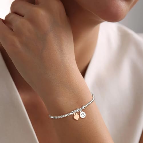 KENIY 18th Birthday Gifts for Girls, Silver Heart Bracelets for Women with Cards, 925 Sterling Silver Bracelets Adjustable, 18th Birthday Gifts Ideas for Daughter Sister Granddaughter Friends