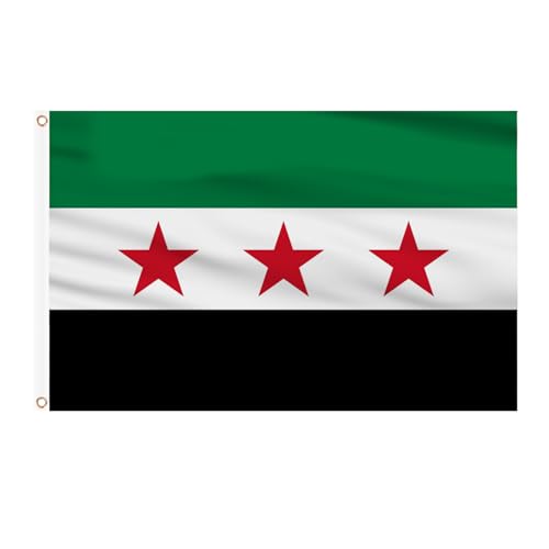 AhfuLife Bandera de Siria de 150CM x 90 cm, 1 Pieza Bandera de Siria de Doble cara ConOjales de Latón, Decoración del día Nacional, Decoraciones de Fiesta en el Jardín