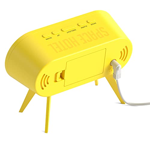 Space Hotel® Cyborg Digital Alarm Clock With Led Display, 12/24Hr, Room Temperature, Snooze, Night Mode, Brightness Dimmer, Mirror Surface, Usb Powered & Battery Backup (Yellow/Silver) #TOP6