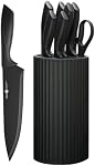 Knife Set, 8-Piece Kitchen Knife Set with Universal Block - Anti-Rust Chef Knives, Ergonomic Design, Dishwasher Safe (Black)