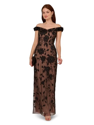 Adrianna Papell Women's Off Shoulder Bead Long Dress4