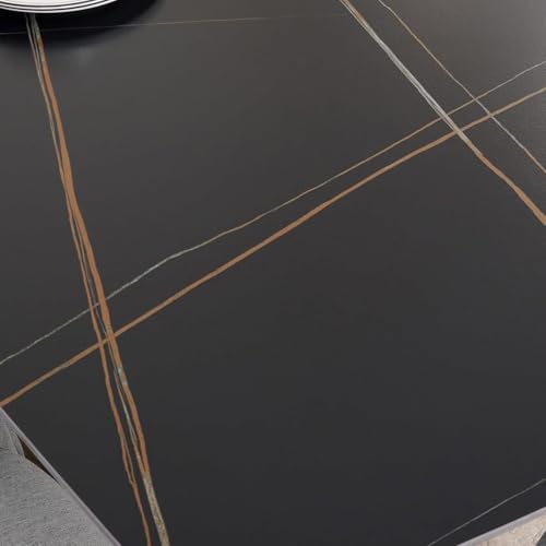 Image of Italiana 15mm Ultra-Slim Sintered Stone Dining Table - 140cm x 80cm Black Faux Marble Executive Table | Mohs 6+ Hardness Scratch-Resistant | Metal Frame | Suitable for 4-6 Seater