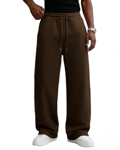 Image of Men's Baggy Sweatpants Cotton Fleece Wide Leg Lounge Sweat Pants Drawstring Waist Jogging Pants with Pockets