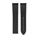 Generico Cinturino in silicone e gomma con estremità curva da 20 mm compatibile con Omega for Seamaster 300, cinturino da polso impermeabile for uomo e donna, accessori for orologi(Black-no buckle)
